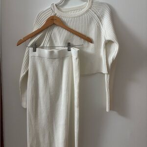 Boutique Knit White Ribbed Sweater Top and Skirt